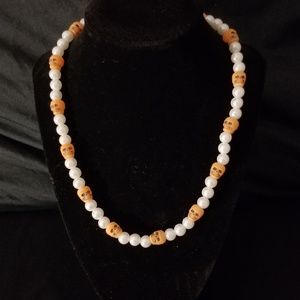 Orange Skull Pearl Necklace